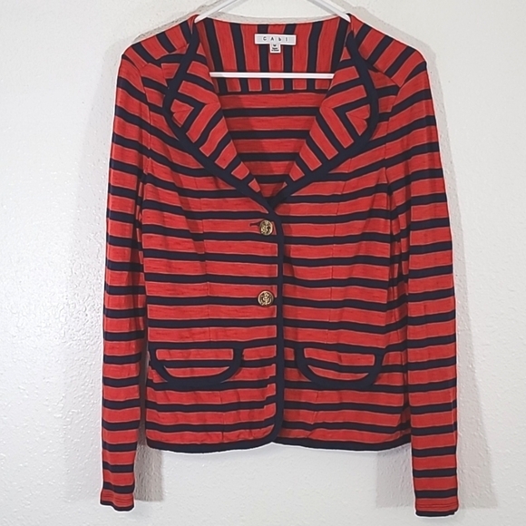 CAbi Blue/Red Striped Long Sleeve Jacket w/Anchor Gold Buttons, size Medium - Picture 1 of 8